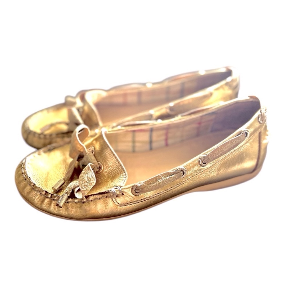Coach Gold Metallic Soft Slip On Rubber Sole Loafer Size 7